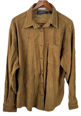 Newton Trading Co Shirt Stretch Faux Suede Size XL Brown/Tan